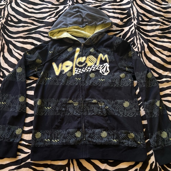 Volcom Lightweight Cotton Hoodie Black/Grey/Yellow - Y2K/Surf/Skate - Juniors XL - Picture 2 of 15
